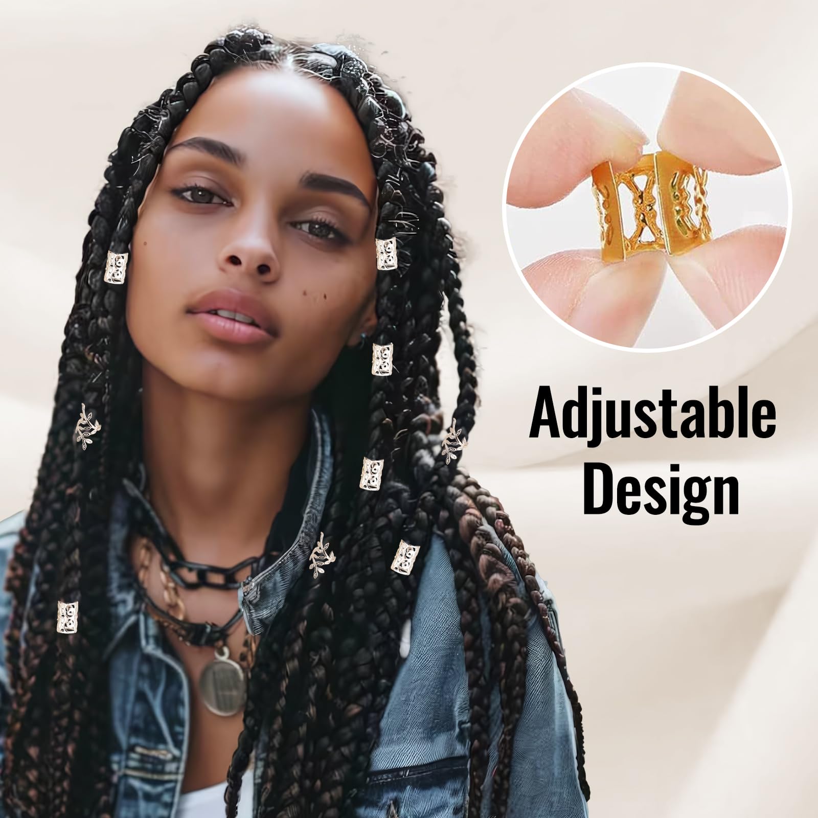 Joyeee Kit da 44PCS Perline Argento per Capelli – Tasselli di Pietra Cristallo Naturale Spirali Manicotti Filigrana Pendenti Farfalla con Strumento per Treccine Dreadlocks