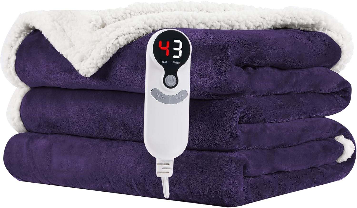 Electric Heated Blanket Full Size 72"x84" - Flannel & Sherpa Fabric Dual-Sided, 6 Heat Settings & 1-10 Hours Auto Off, Soft & Cozy Warming Throw for Home, Office, or Bed, Machine Washable, Purple C-purple 72x84inches-Full
