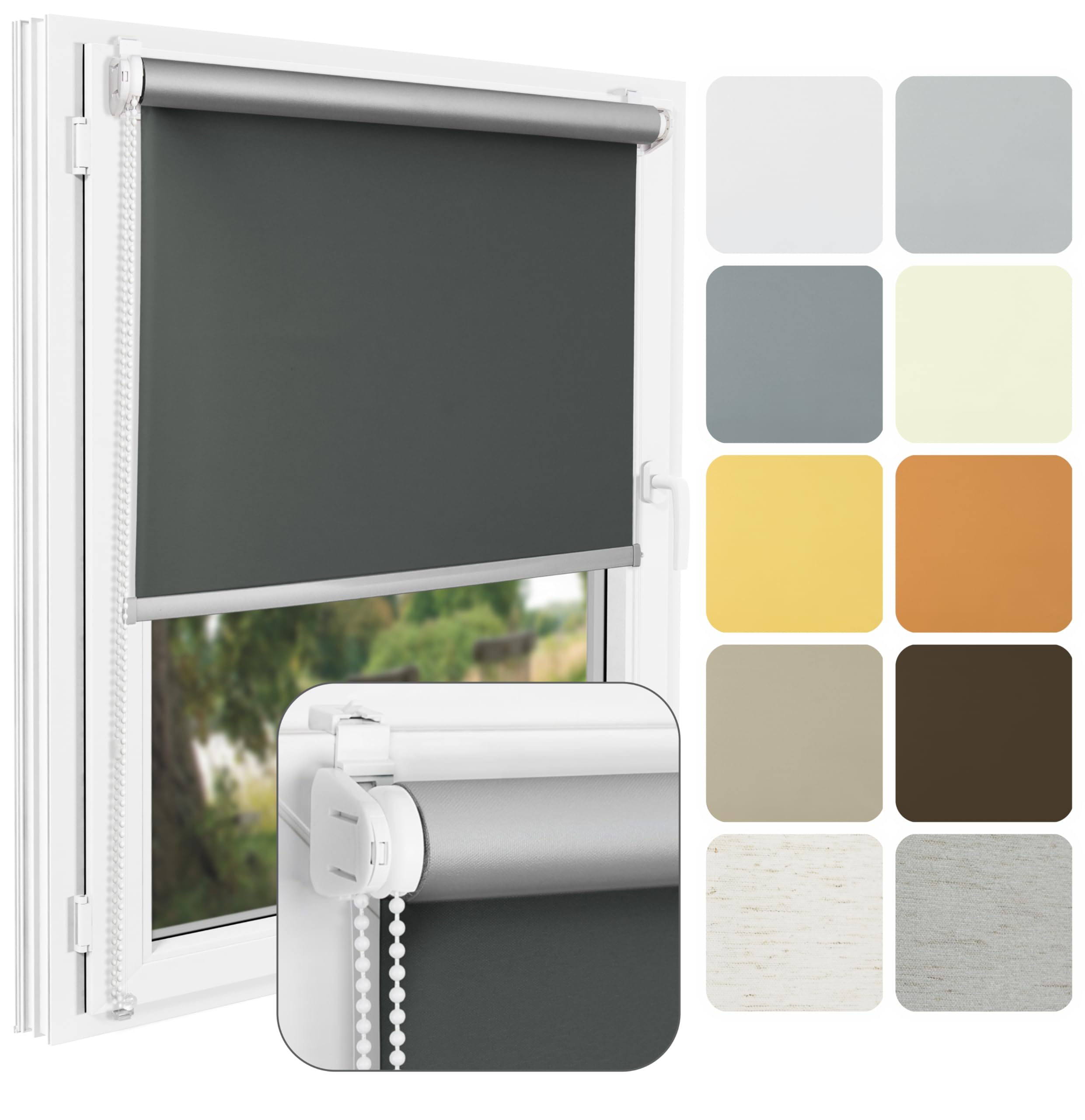 Store occultant Thermique Klemmfix sans perçage - 85 x 150 cm Gris mélangé - Store de fenêtre, Store à tirage latéral, Protection Solaire, Brise-Vue, Anti-Éblouissement