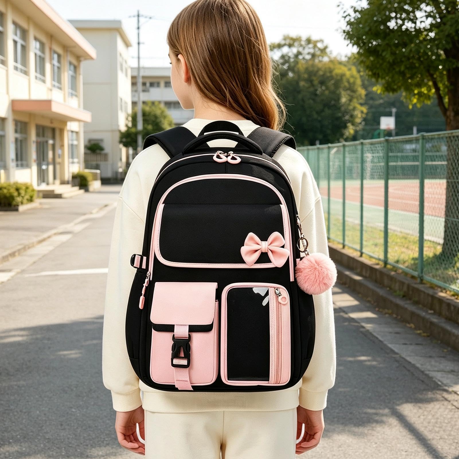 Mädchen Rucksack Lunchbox Set 3-Teiliges Set Mit Schleife, Niedlich, Und | Studenten Notebook Lässig Für Schulbücher, Kleidung, Schreibwaren, Geldbörse, Outdoor, Reisen Und Pendeln