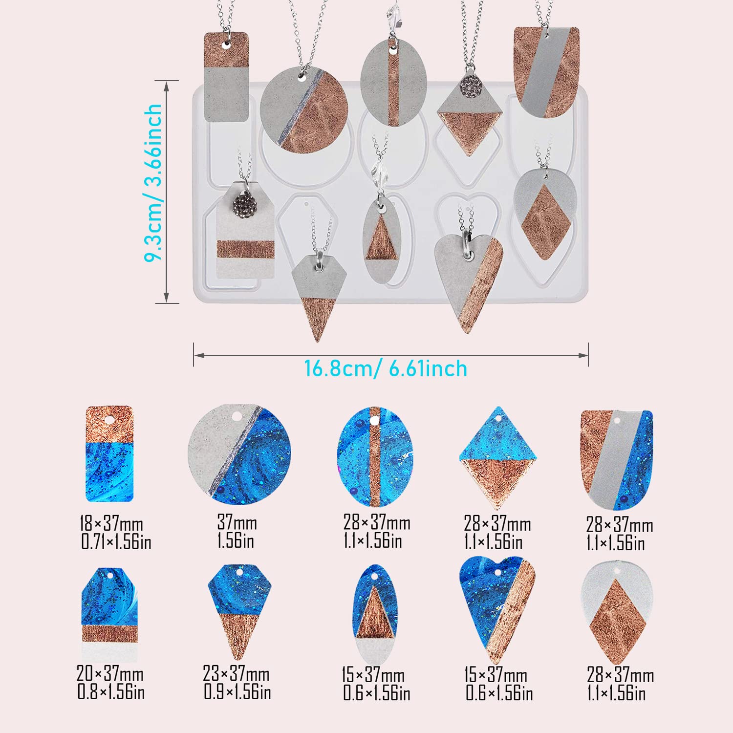 Cayway 3 Pcs Resin Necklace Moulds for Resin Casting Silicone Pendant Moulds with Necklace Cord and Pendant Clip Screw for Jewellery Making DIY Resin Craft Starter Kit - Image 3