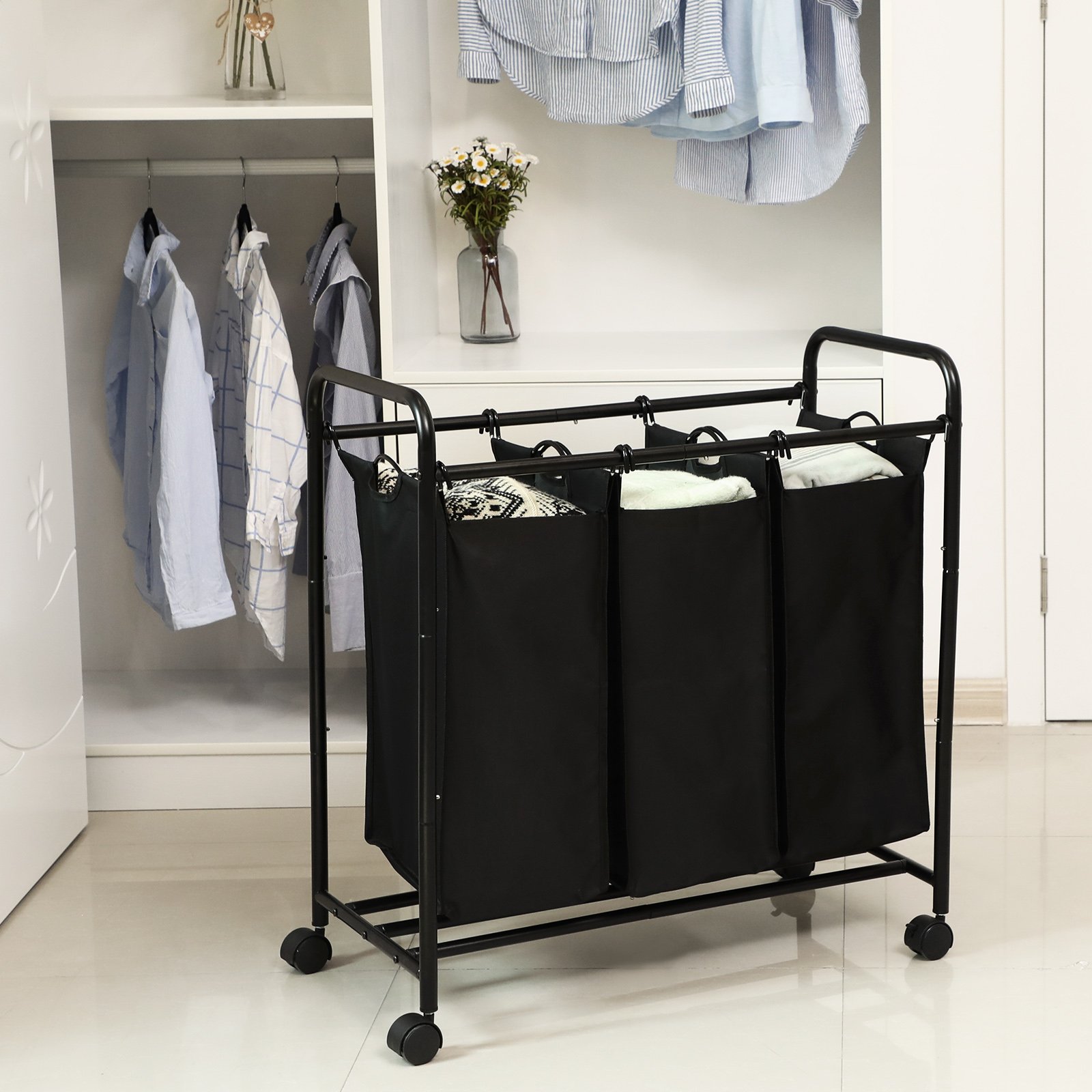 SONGMICS Rolling Laundry Sorter, Laundry Basket with 3 Removable Bags