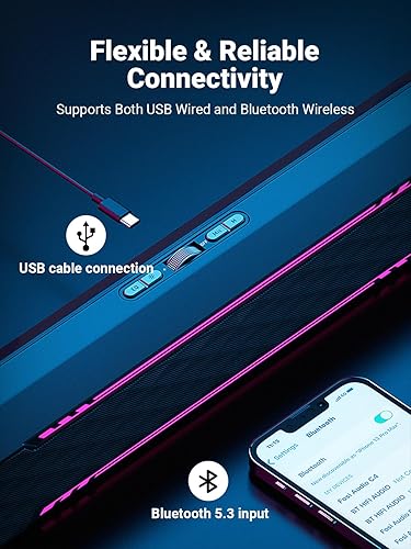 Miniatura 5 de Fosi Audio C4 Altavoces de computadora, barra de sonido para juegos RGB para PC, altavoz Bluetooth para monitor de escritorio, portátil, consola,