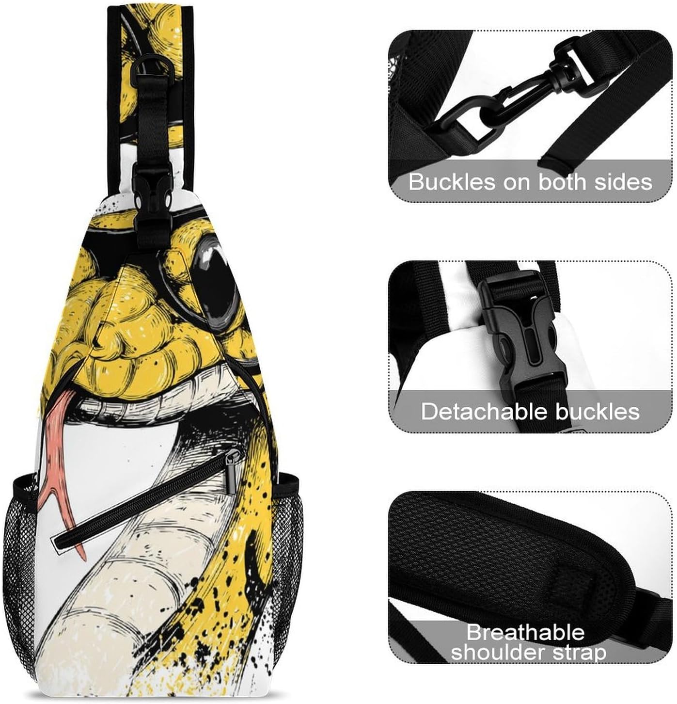 Cartoon Snake Sling Crossbody Bag Lightweight Chest Shoulder Backpack for Outdoor Sports