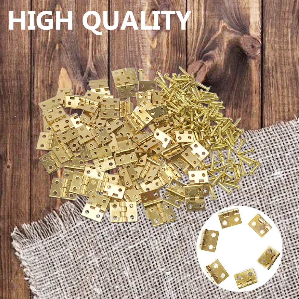 Ruidee 50 Pcs Mini Brass Hinges Miniature Furniture Cabinet Hinges for DIY Wooden Jewelry Box, Doll Houses, Tool BoxGold - Image 4