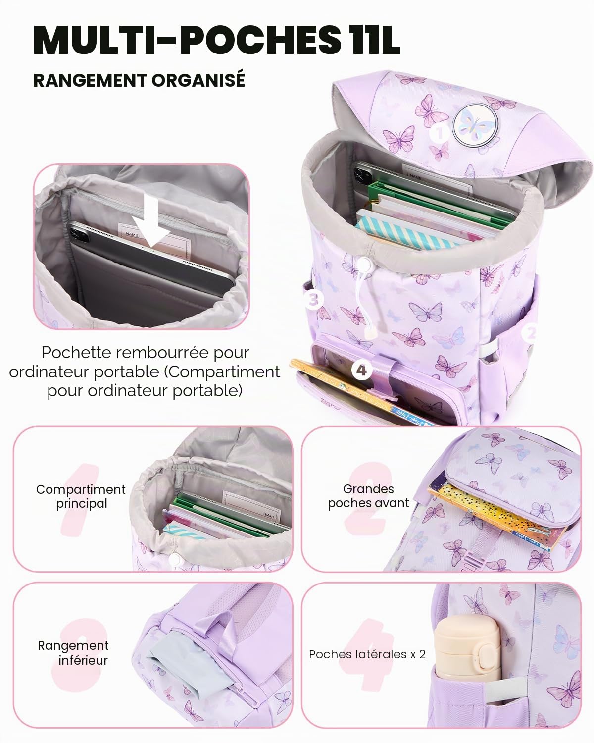 Amythe Ergo Sac à dos Fille 1ère année École Plein Air | Cartable Ergonomique Enfant Garçon Primaire 4-8 ans Sangle Housse Réflecteurs