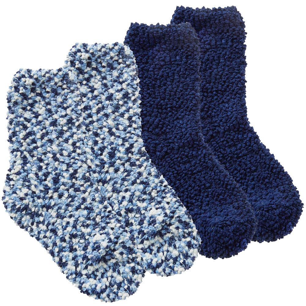 Metzuyan Kids Girls Childrens Chunky Fluffy Everyday Winter Socks Popcorn Style Multipack Blue 4-5.5