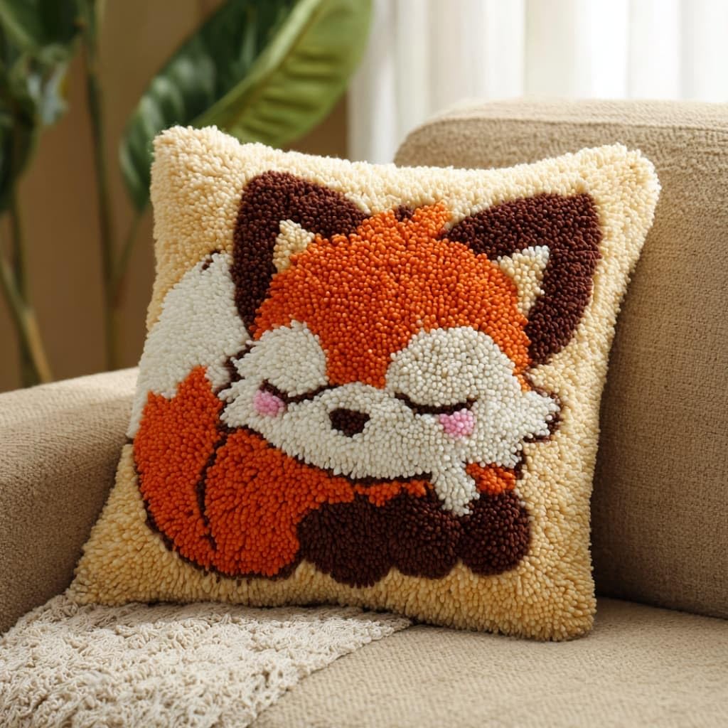 Taxpy Latch Hook Cushion Kits Foxes 17X17 Inch
