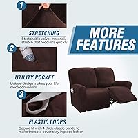 Vista 4 de H.VERSAILTEX Fundas elásticas de terciopelo para sillón reclinable, 6 piezas, fundas para loveseat reclinable de 2 cojines, fundas para sofá