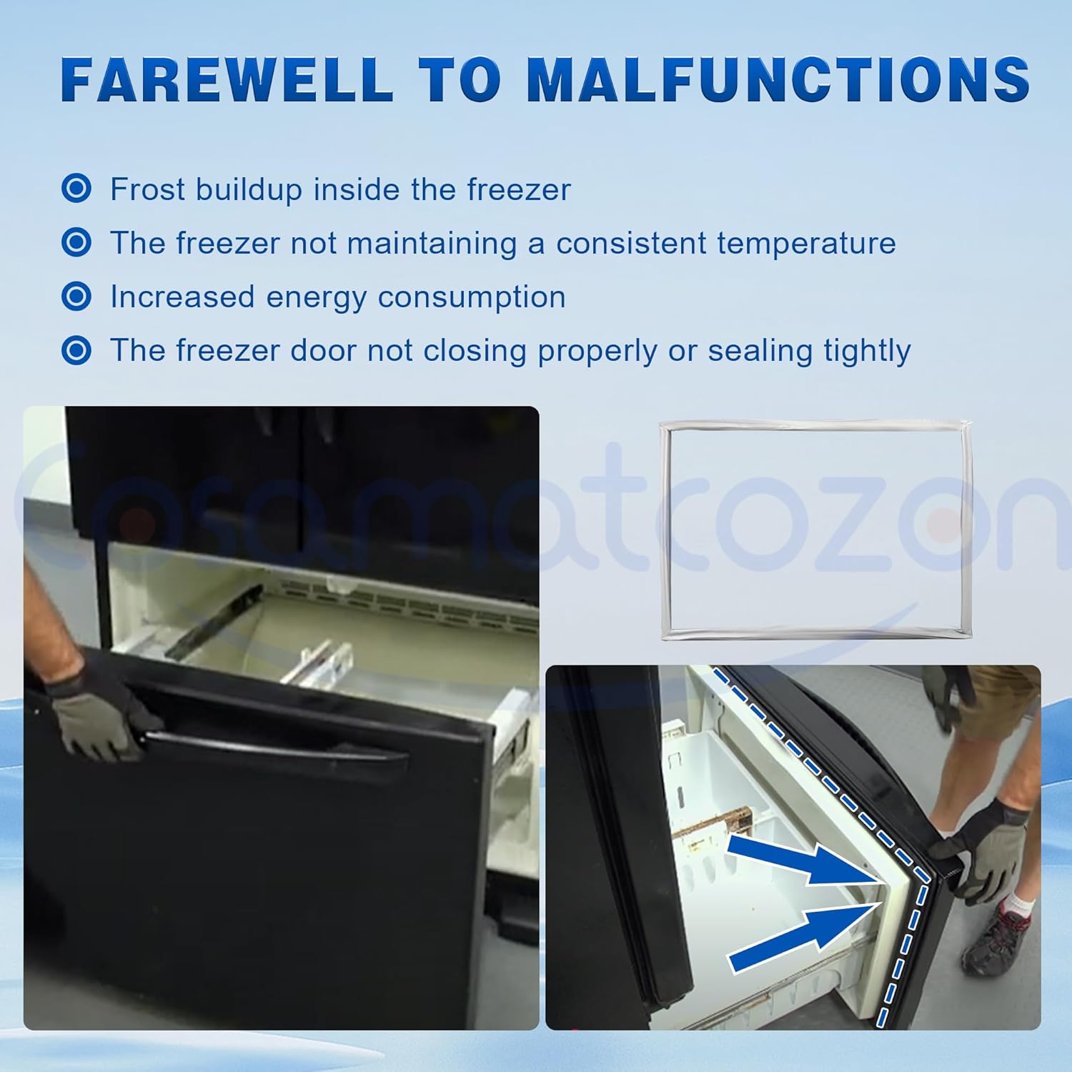 Upgraded WPW10714545 W10714545 34.25"x 21.06" Cosamatcozon Refrigerator Bottom Freezer Door Gasket Seal (Gray) - Compatible with Some Kenmore, Kitchen Aid, Maytag and Whirlpool Refrigerators