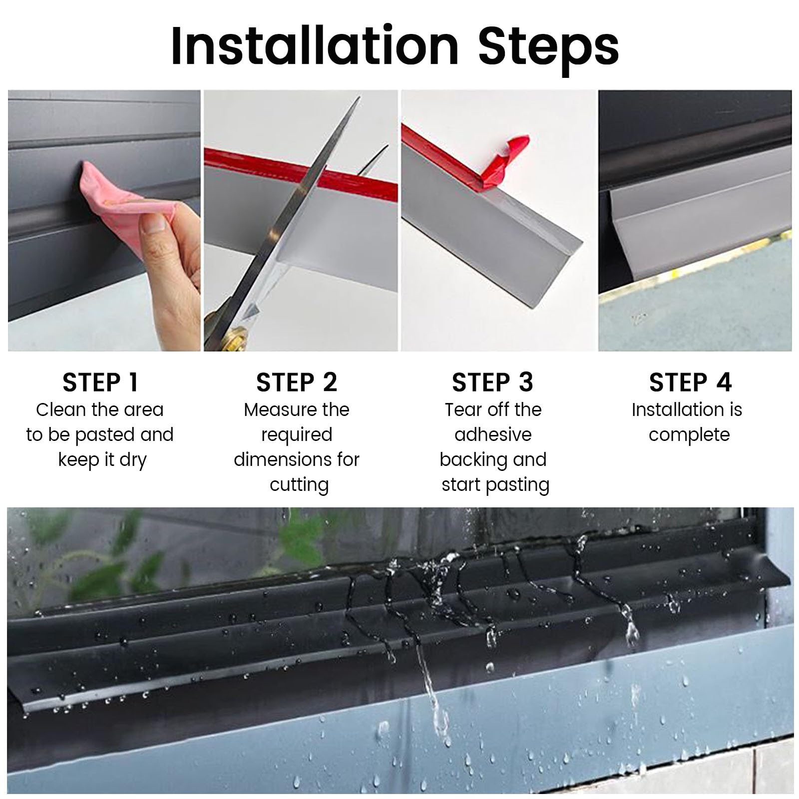 JYHHCYS Caucho Perfil Vierteaguas Ventana Instalación Autoadhesiva | Protector Contra Goteo De Lluvia Para Puertas Y Ventanas, Deflector De Tira De Línea De Goteo(W 4.5cm/1.7in,L 5m/16.4ft)