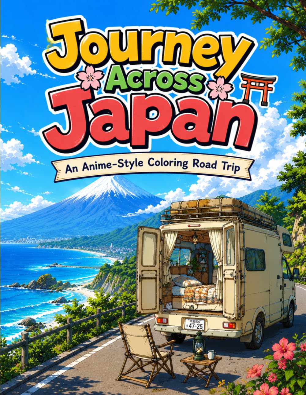 Journey Across Japan: An Anime-Style Coloring Road Trip