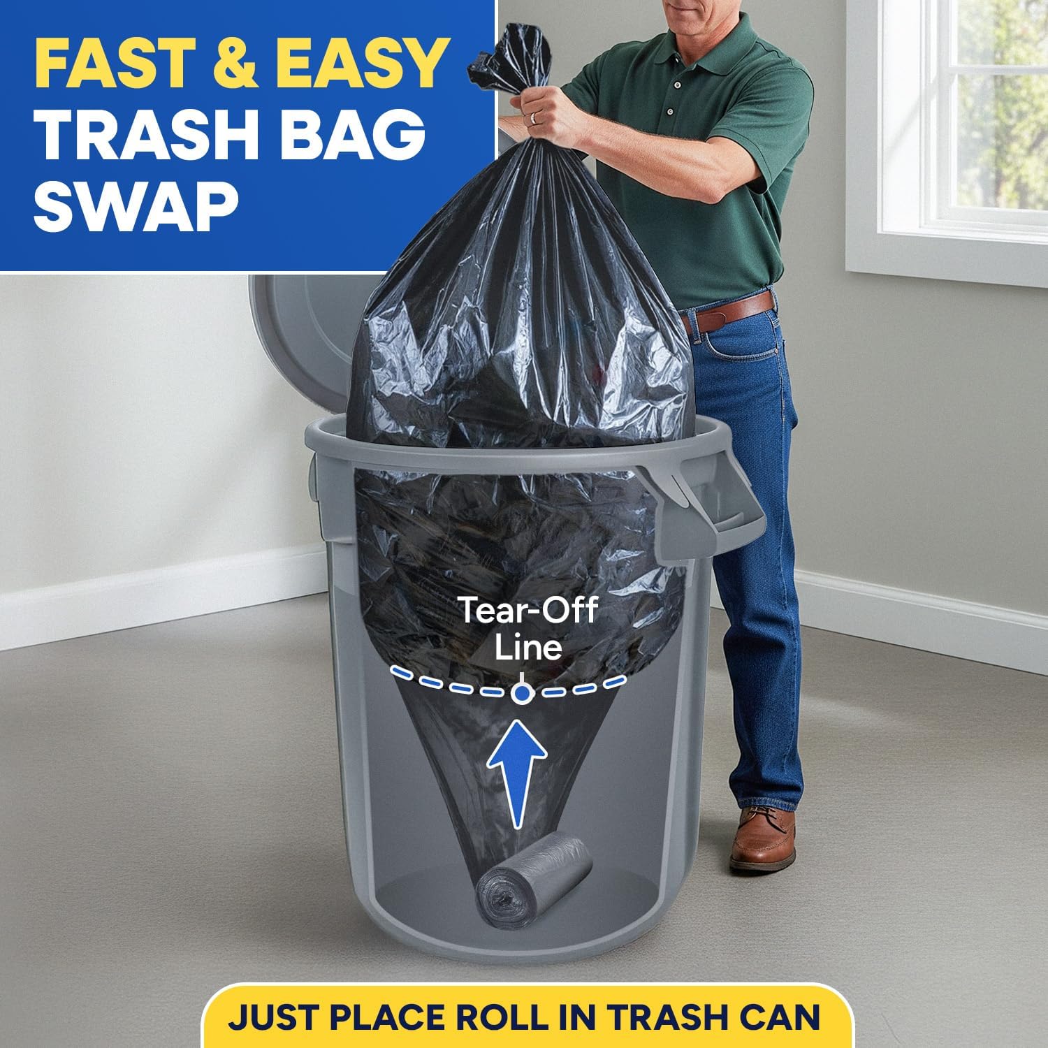 PLASTIC PRINCE 65 Gallon Can Liners 22 Mic High-Density Garbage Bags 48" x 60" Black Trash Bags 100/Case