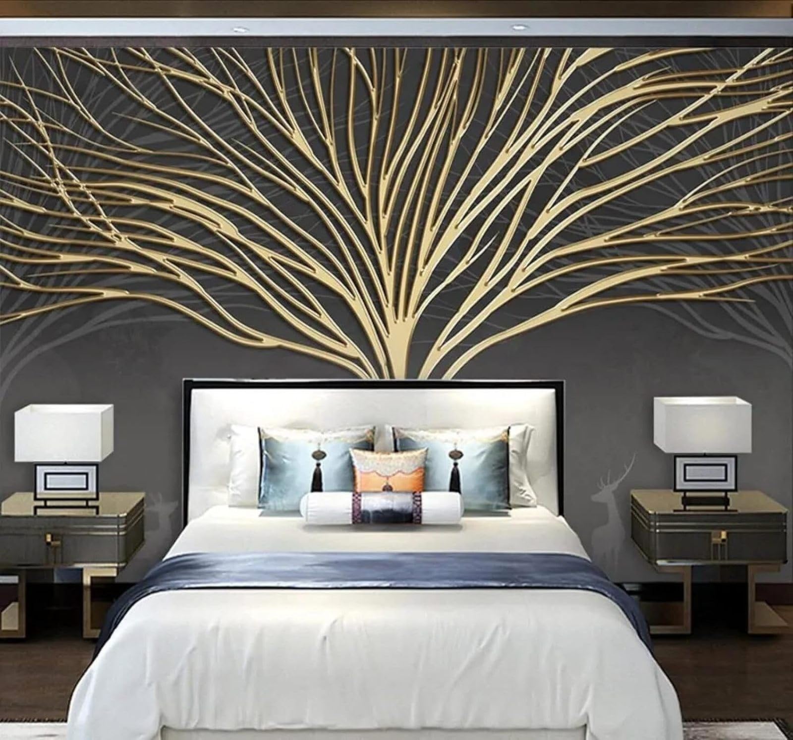 XLMING Creative Relief Luxurious Golden Trees 3D Wallpaper Luxury Silk Study Dining Feature Sofa Grey Bedroom Living Room Tv Decorative Wall-150cm×105cm