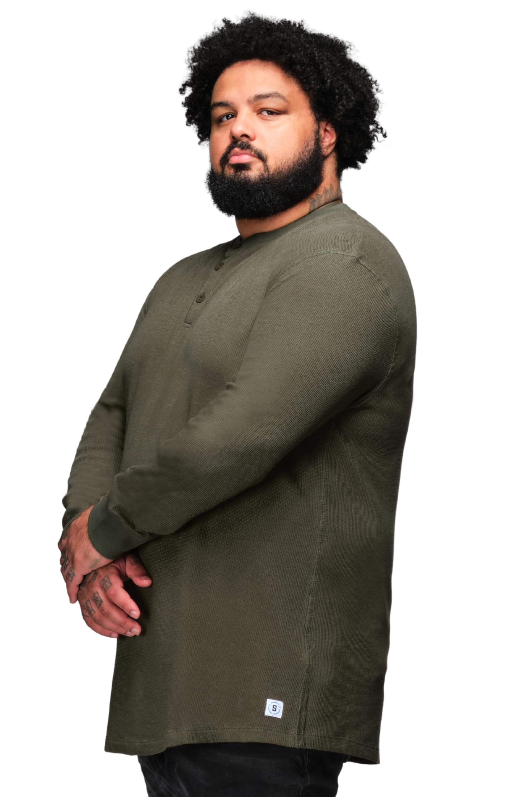 Strongsize Men's Army Green Thermal Waffle Henley, 5XL
