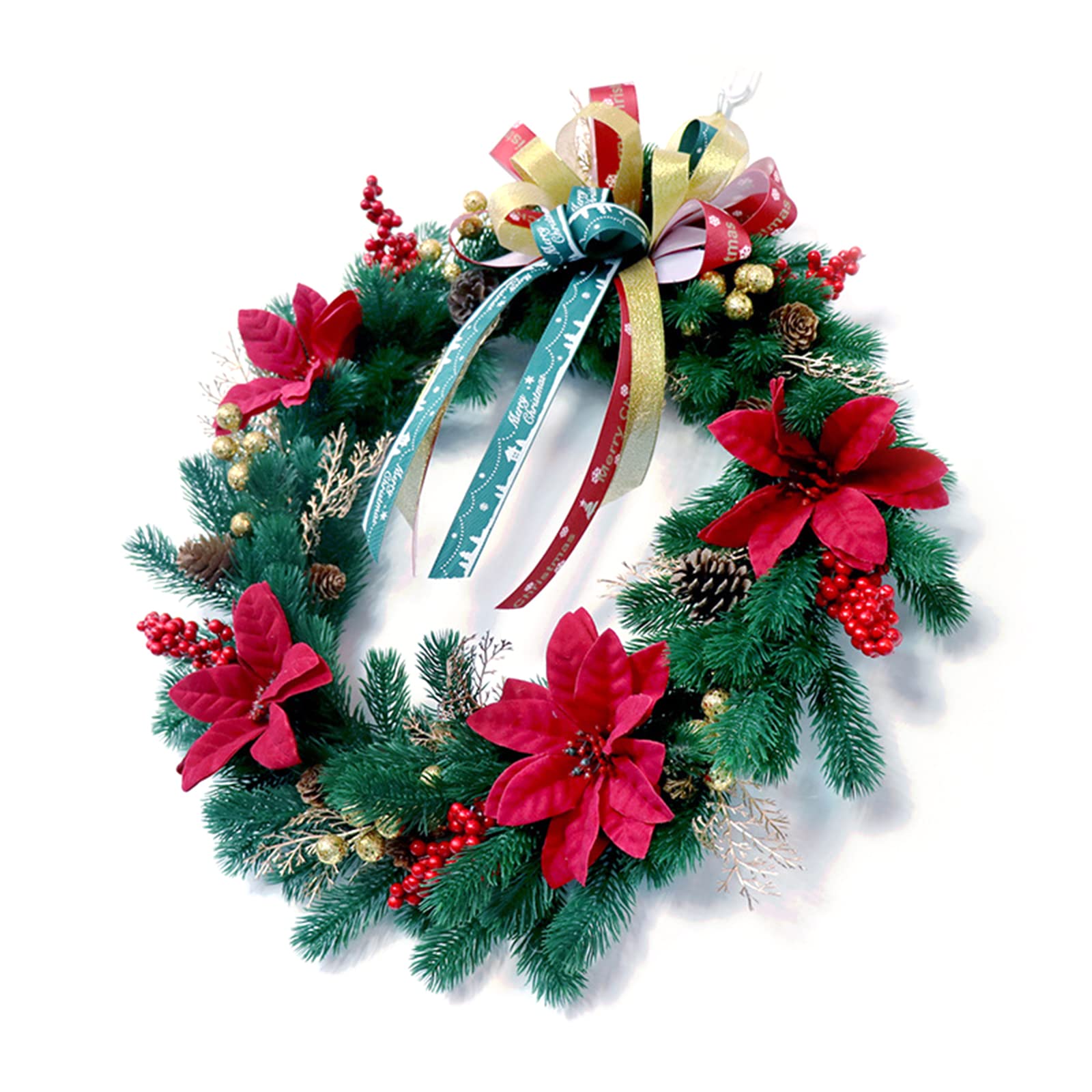 Corona de Navidad artificial de invierno con piña, frutos rojos, hojas de pino, árbol de puerta delantera, decoración de pared, corona de Navidad, contenedor de almacenamiento, grande