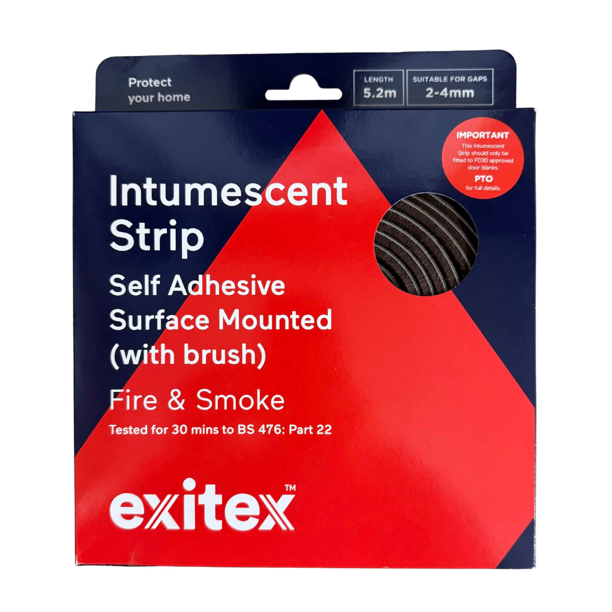 Exitex Oak Self Adhesive Intumescent Fire Door Strip With Brush, 5.2M, Finish - Surface Mounted Door Seal, Fire & Smoke Seal, Easy Retrofit, 30 Minute Fire Protection