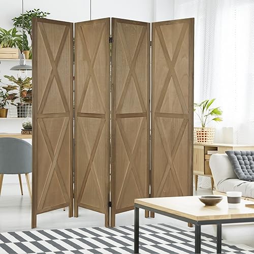 Miniatura 10 de ECOMEX Divisores de habitación de 6 paneles, pantalla de privacidad, separadores de habitación de madera y pantallas de privacidad plegables,