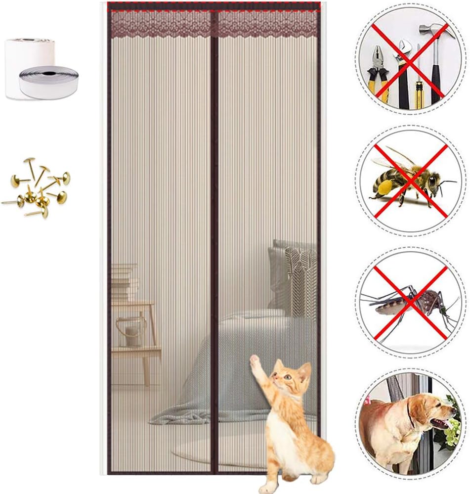 Amazon.co.jp マグネット付きスクリーンドアカーテンカバー、強化された極細メッシュグラスファイバーメッシュカーテン、フルフレーム