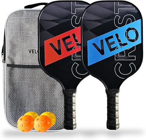 Juego de paletas de pickleball 2 paletas ligeras con material de fibra de carbono y acabado de fibra de vidrio para disparos controlados, diseño