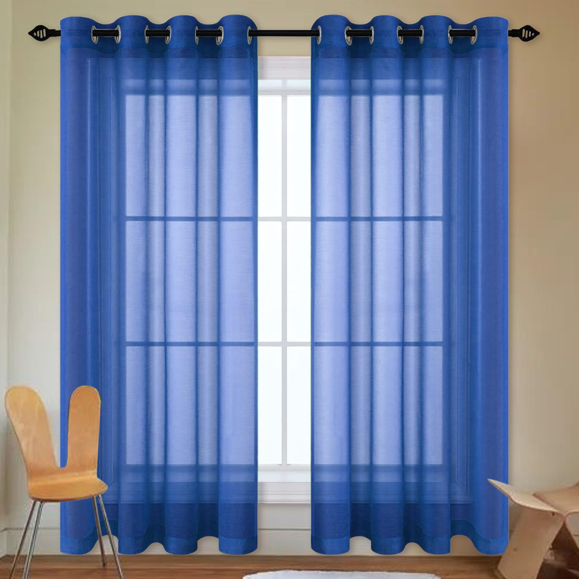 ZHIQXUE Sheer Curtains 260 x 280 cm Semi Transparent Transparent Voile Grommet Curtains Contemporary for Kids, Girls Bedroom, Bedroom Living Room, Navy Blue