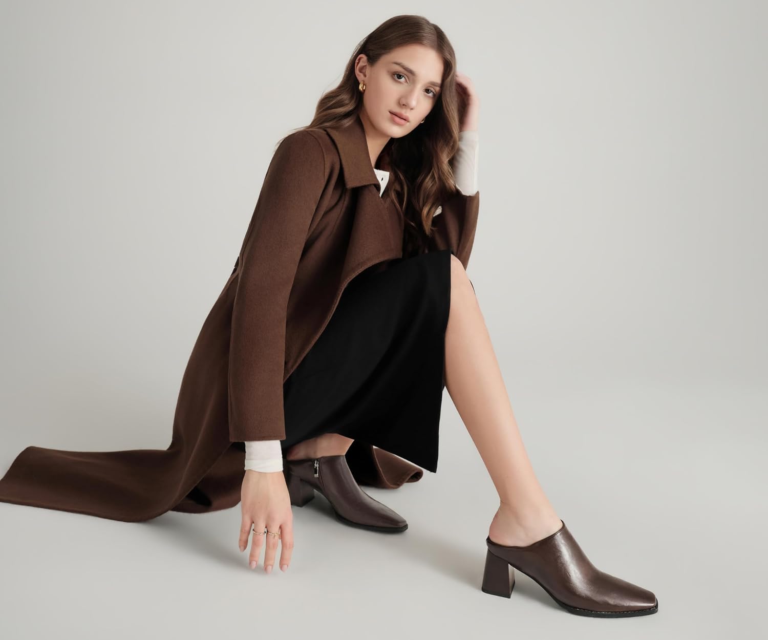 Womens Dress Shoes Chunky Heels Pumps Shoes Women Faux Leather Slippers Mules Comfortable Casual Black Dress Shoes for Women - Image 2