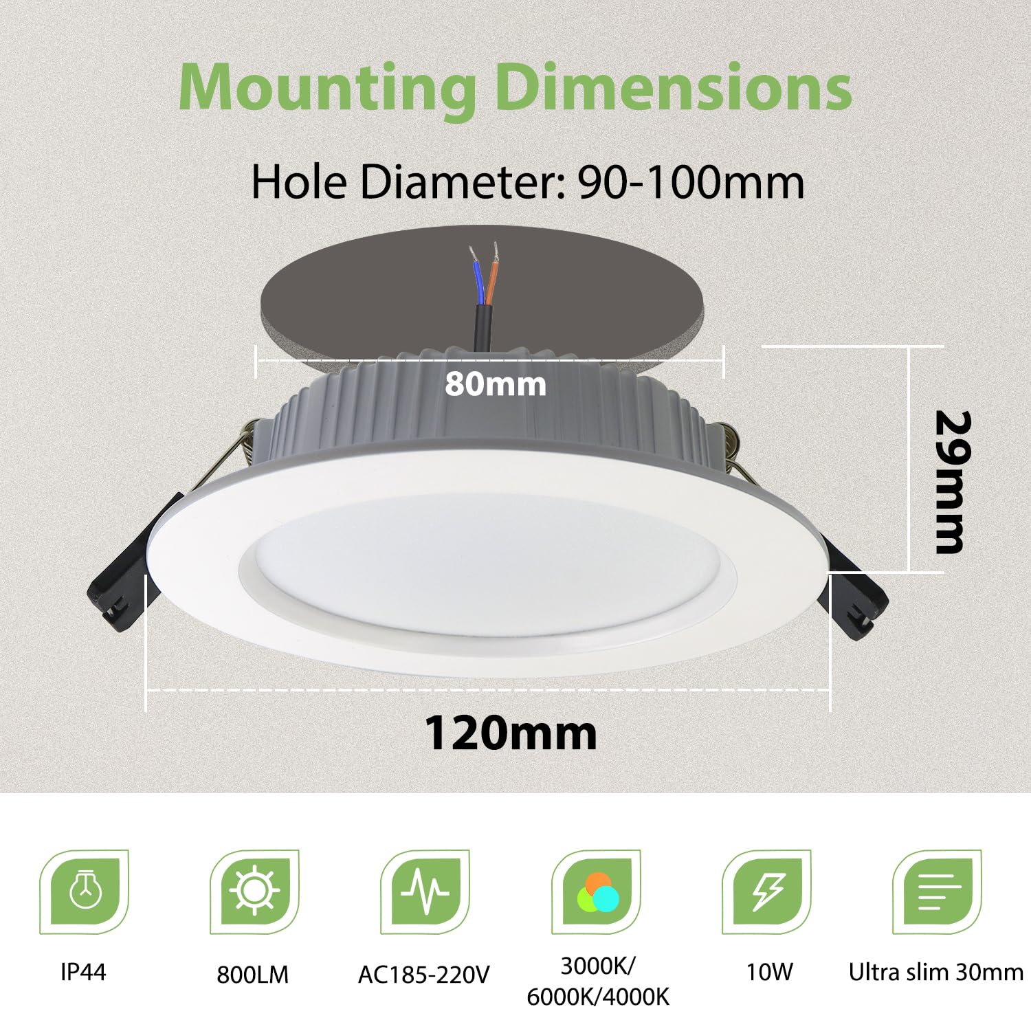 LED Einbaustrahler 230v 10W Ultra Flach Led Spots, Warmweiß 3000K Neutralweiß 4000K Kaltweiß Einbauleuchten, Ø90-100mm, Speicherfunktion, Deckenspots LED für Badezimmer Küche, 10er Set