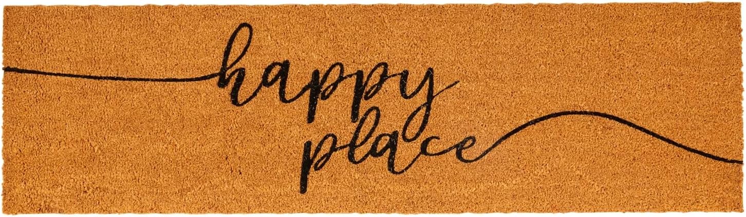 Natural Coco Coir Large Door Mat, Happy Place Long Outdoor Rug (17 x 60 in)