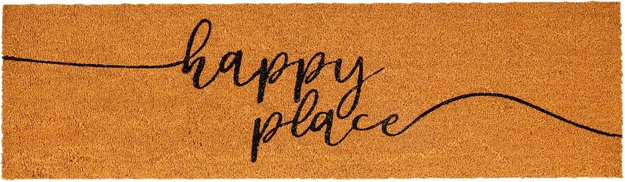 Juvale Natural Coco Coir Large Door Mat, Happy Place Long Outdoor Rug 17 x 60 in