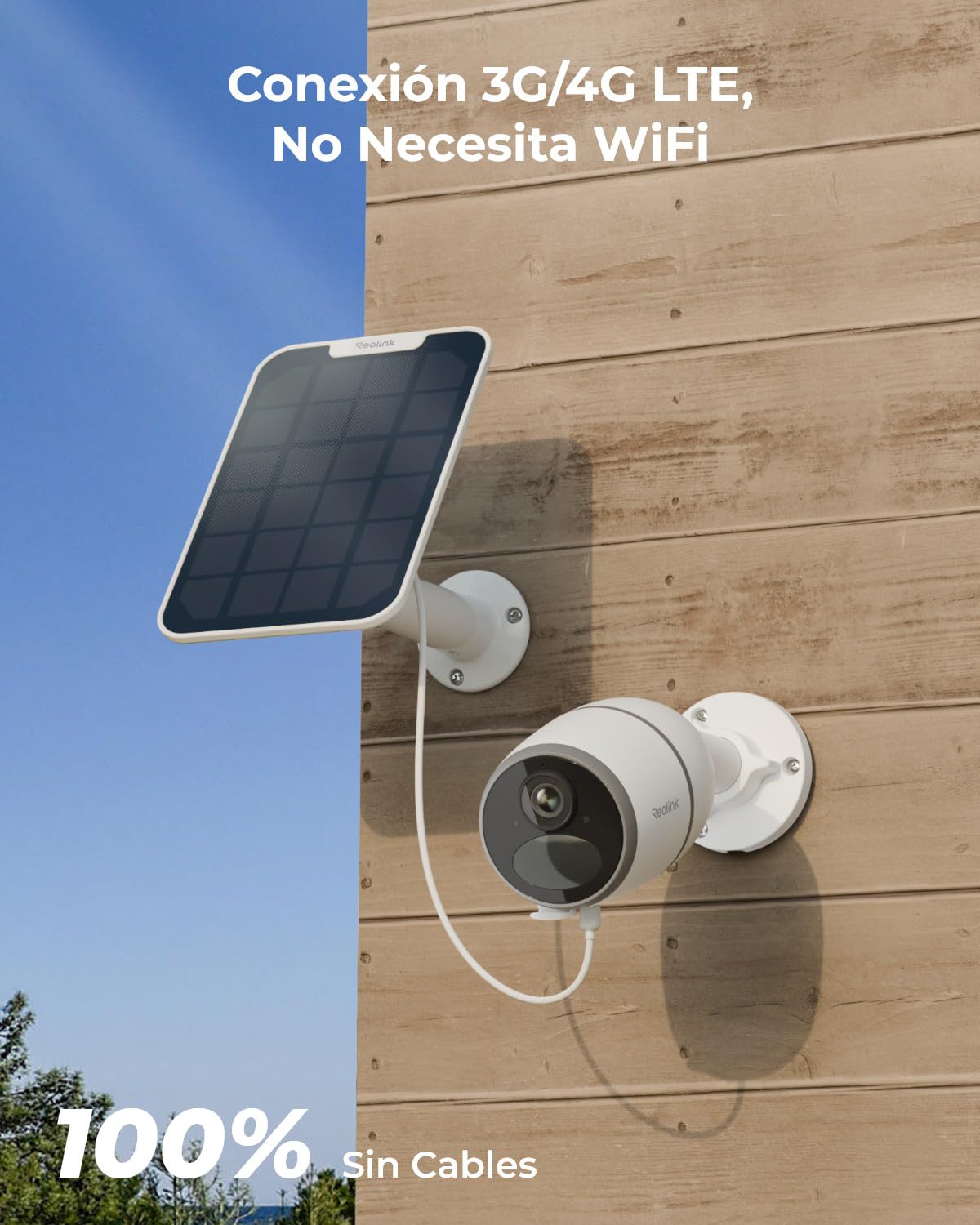 Reolink 4MP Cámara Vigilancia 3G/4G Sim Exterior Camara Solar 4G Sin Cables | Detección Inteligente, Visión Nocturna, Almacenamiento Local & Cloud, 4G LTE SIM, Funciona con Alexa, Go Plus con Panel Solar