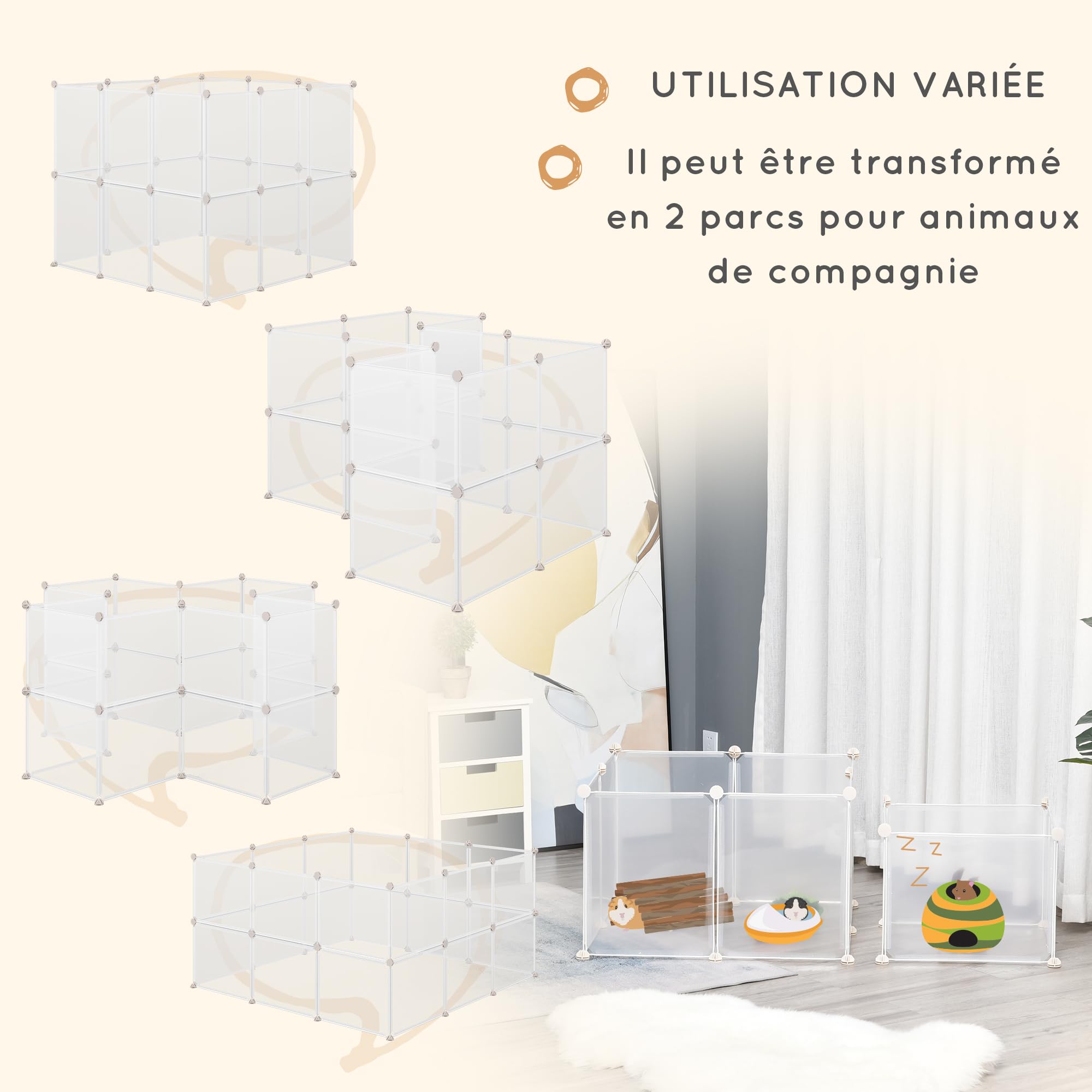 PawHut Enclos Parc modulable pour Petits Animaux 12 Panneaux pour Chiot, Cochon 105 x 105 x 45 cm Blanc