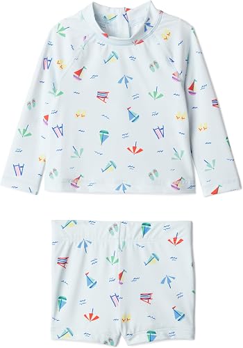 Amazon Essentials x Sofia Grainge Toddlers and Baby Boys' Two-Piece Long Sleeve Rashguard and Shorts Set