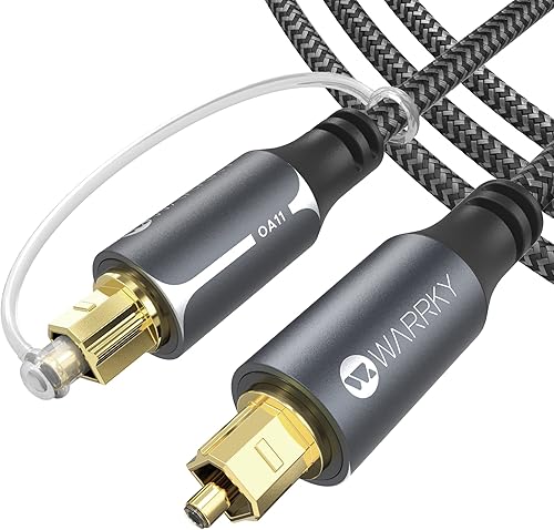 Warrky Cable de audio óptico, cable de fibra óptica de 10 pies caja de metal, trenzado de nailon, enchufe chapado en oro Cable Toslink de audio