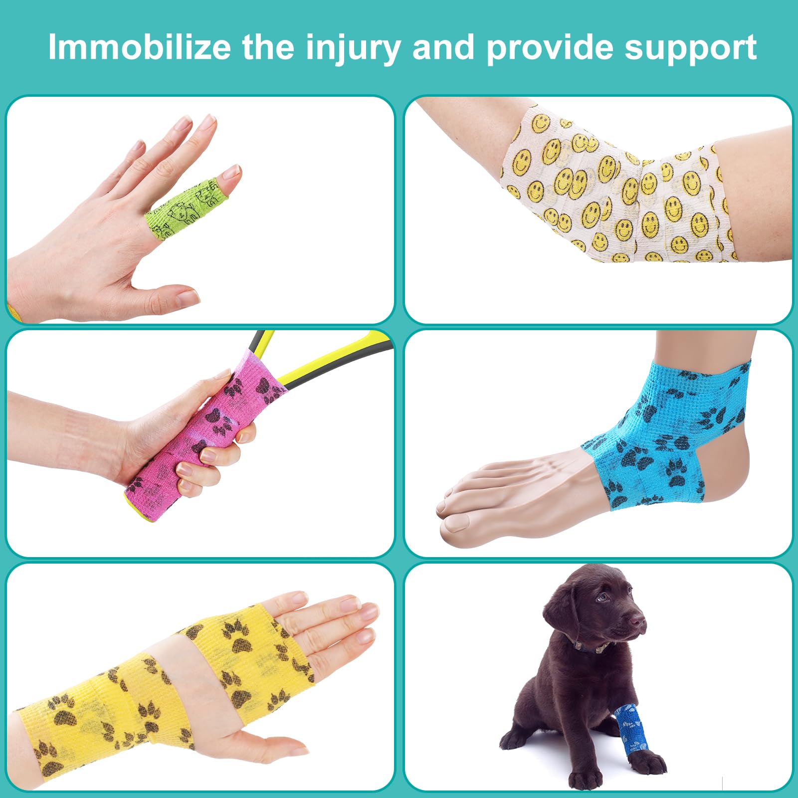 7pcs Benda Elastica Autoadesiva，GeeRic 5*4,5M Bendaggio Veterinario Traspirante Non Tessuto Non Colla Bende Nastro Elastico per Immobilizzare Mani, Ginocchia,Caviglia Animali Domestici/Atleta/Ferito
