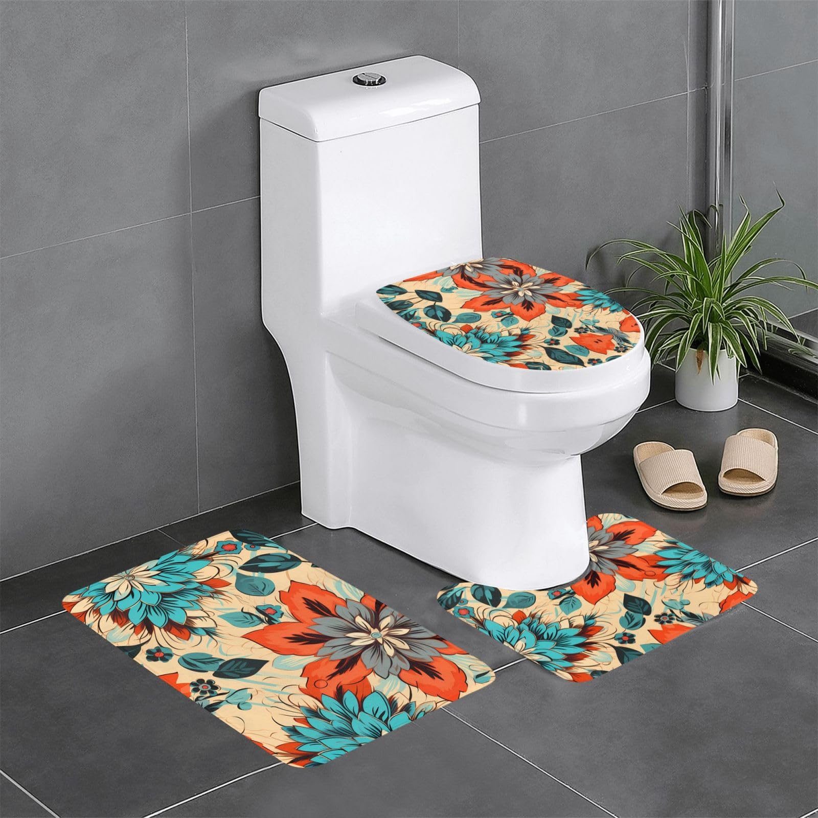 Tapis de salle de bain antidérapants au design floral bohème haut de gamme