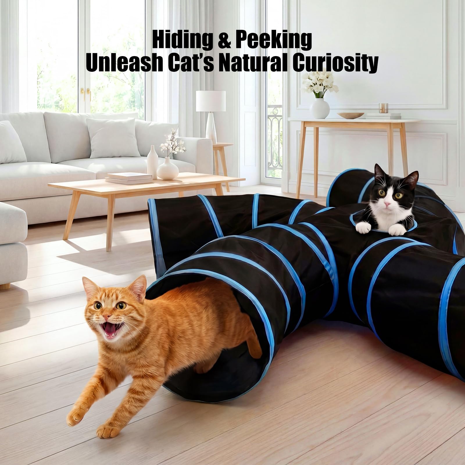 Bemodst Túnel para Gatos, 2 vías/3 vías/4 vías/5 vías, Plegable, Juguete para Gatos, Juguete Interactivo para casa de Laberinto para Conejos pequeños, Cachorros, Hurones, cobayas (5 vías)