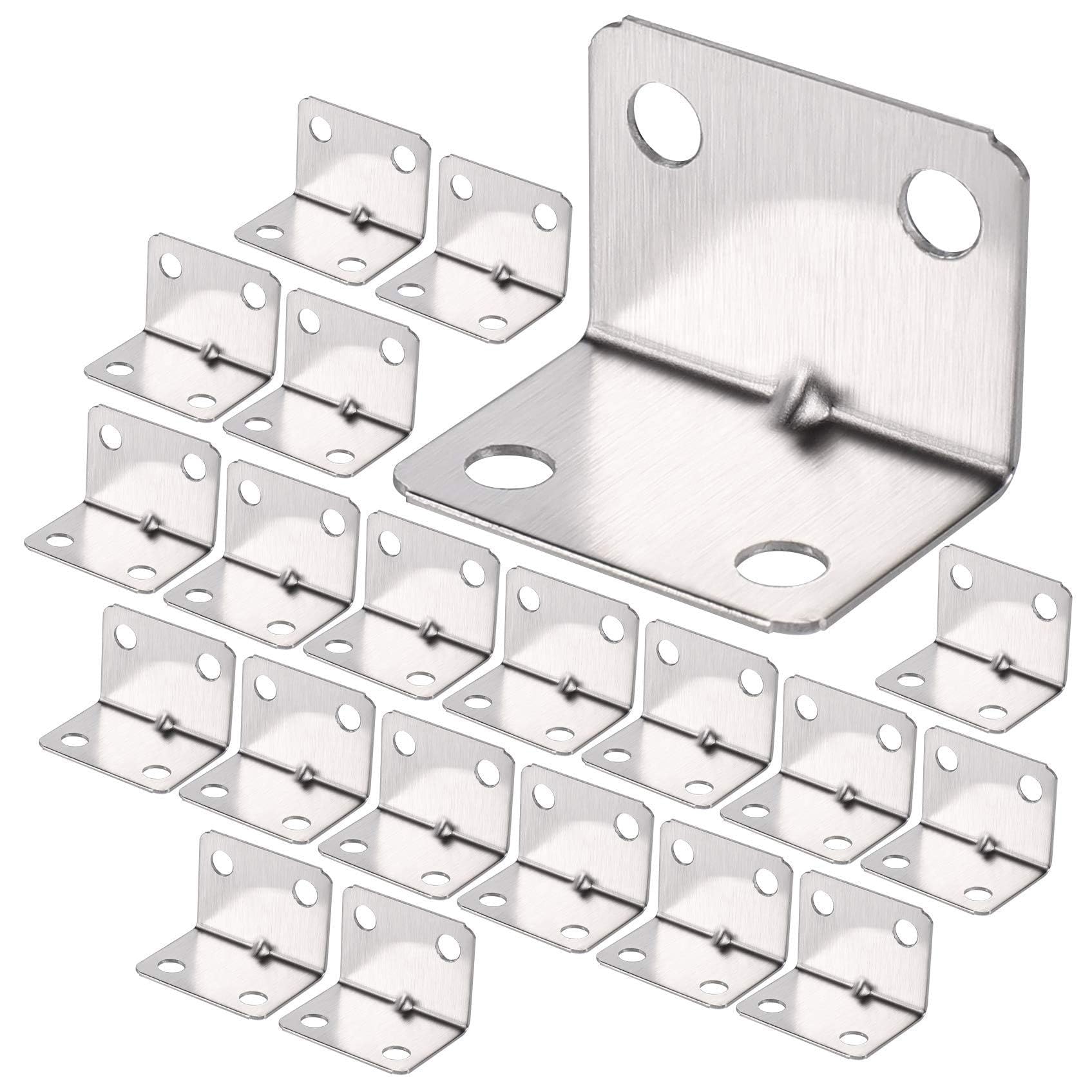 JIZZU Escuadras Metalicas de 90 Grados, 100 Pcs L abrazaderas de Ángulo (23 x 23 x 30 x1.0 mm), Escuadras para Estanterias de Acero Inoxidable 304, Conector de Escuadra con Reborde para Muebles de Mad