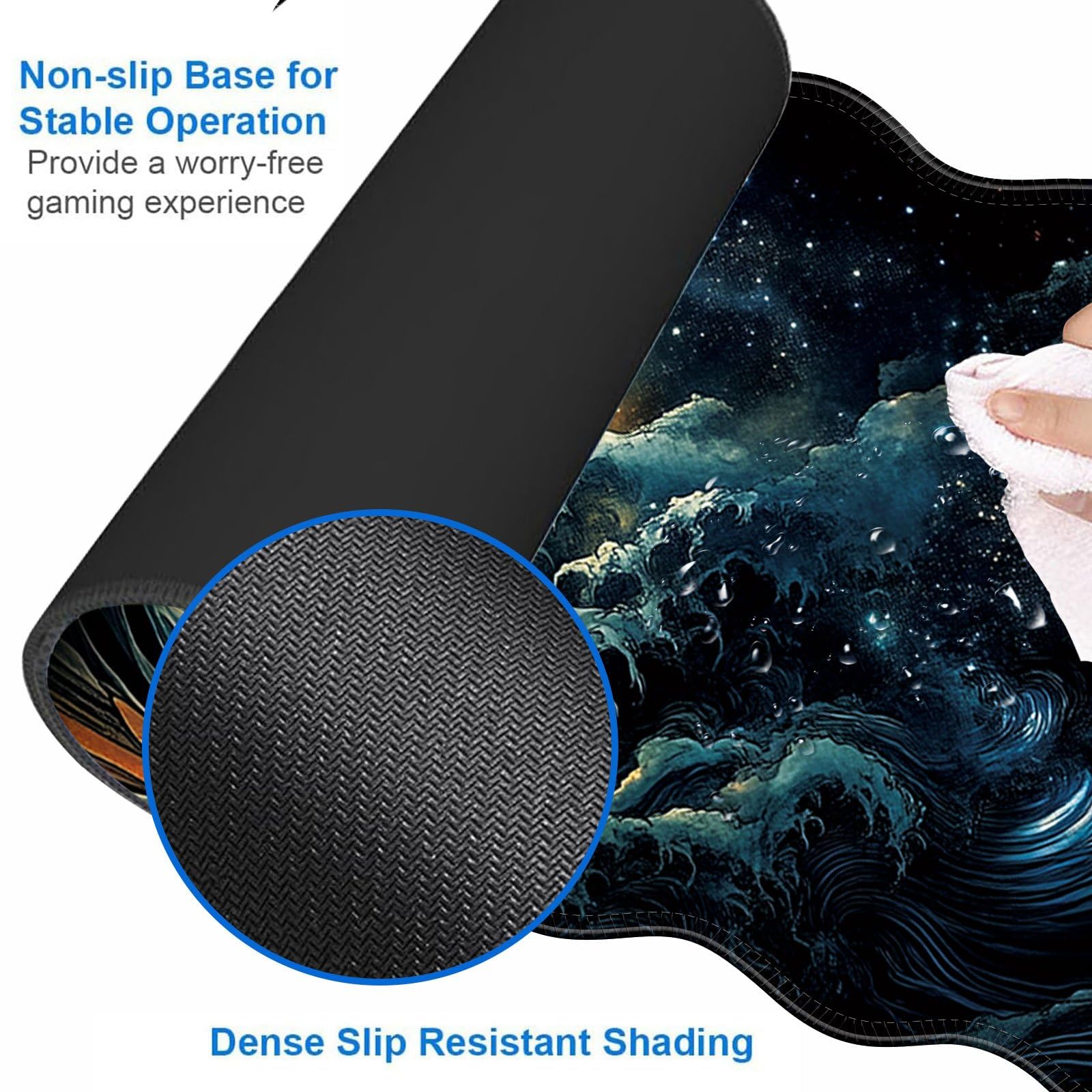 Alfombrilla de mouse grande para juegos, almohadilla reposamuñecas para teclado y soporte de muñeca, borde cosido, base extendida, antideslizante, alfombrilla de escritorio de espuma