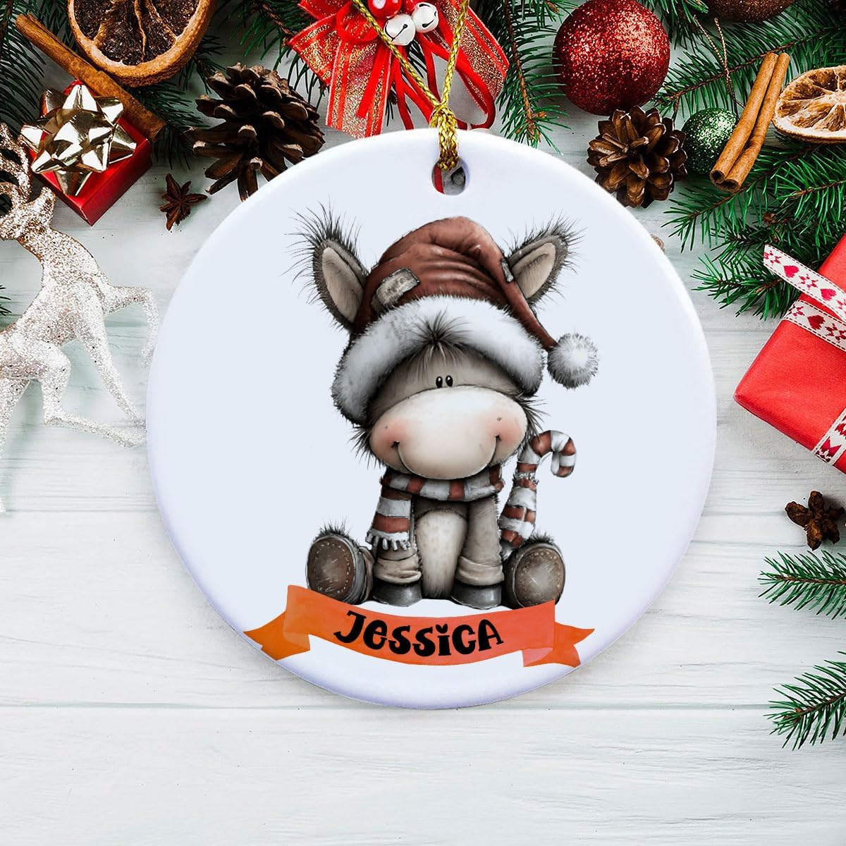 Funny Custom Name is Ready to Display Whimsical Donkey Animal Lovers Embracing Quirky Critters Ceramic Ornament Diverse Styles Unique Tree Modern Traditional Avant Garde Vibe image 4