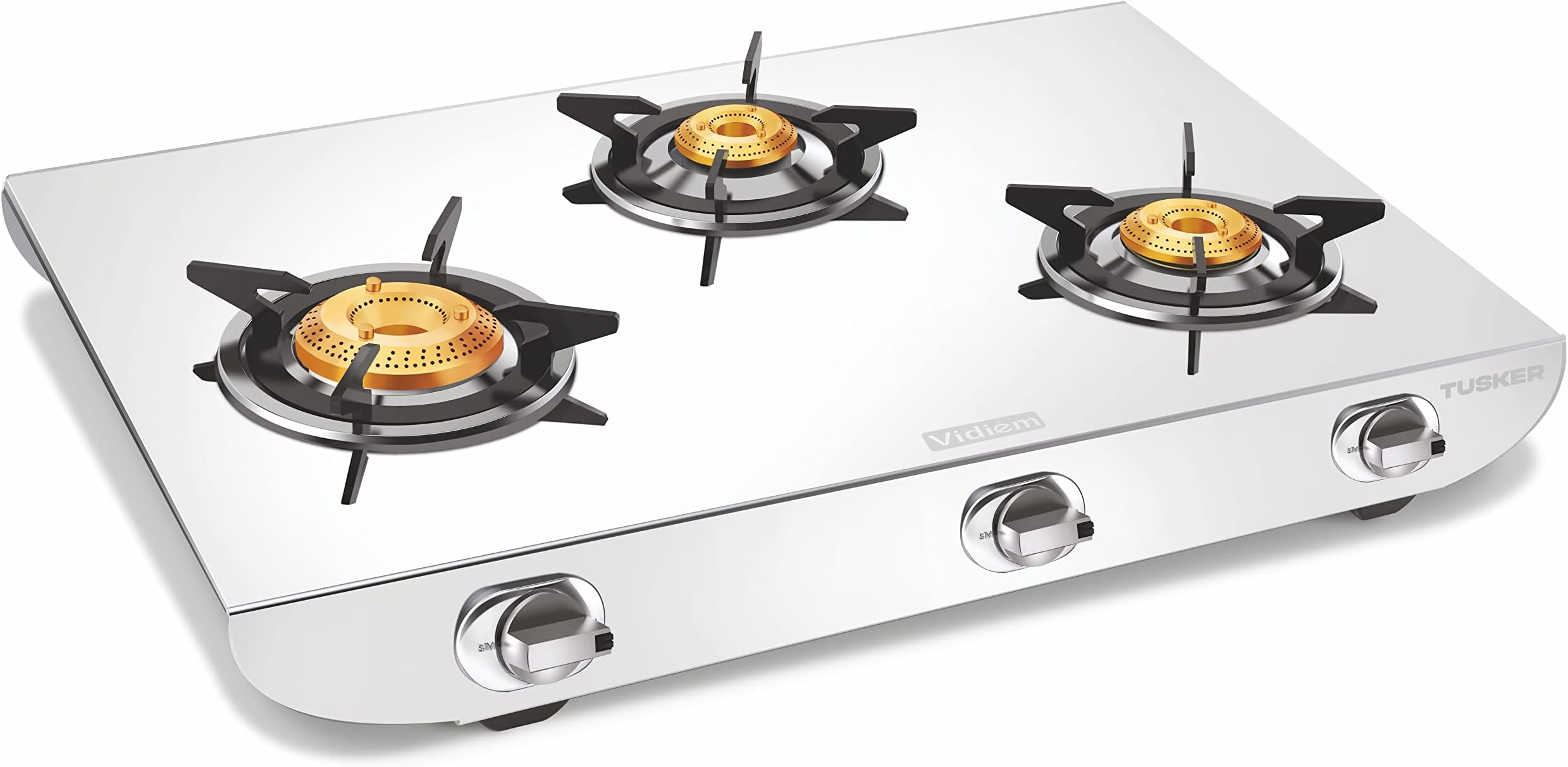 Vidiem Gas Stove S3 225 A Tusker (Silver) | Stainless Steel 3 Burner Gas Stove | Manual Ignition | Safety, Reliability, High Efficiency | ISI Certified | 5 years warranty
