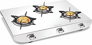 Vidiem Gas Stove S3 225 A Tusker (Silver) | Stainless Steel 3 Burner Gas Stove | Manual Ignition | Safety, Reliability, Hi Price In India