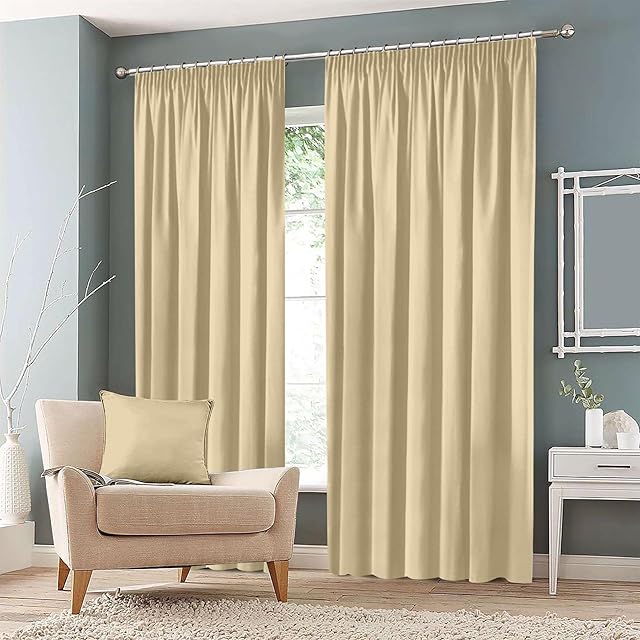 ED Pencil Pleat Blackout Curtains Thermal Drapes 2 Insulated Panels Light Noise Reduction For Bedroom Nursery [Cream, 66" Wide x 90" Drop]