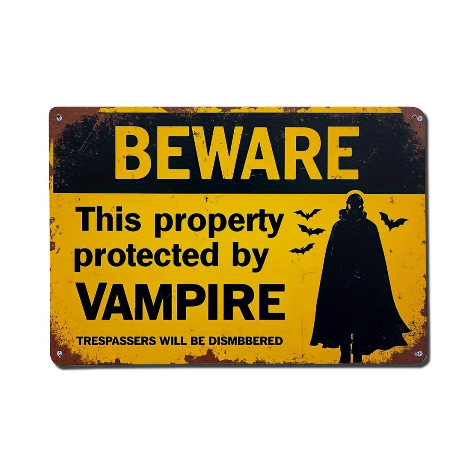 Beware Vampire Sign Warning Pattern Retro Metal Tin Sign, Vintage Decor Art Poster for Bar, Home, Man Cave, Kitchen, Laundry Room Gift 8x12Inch