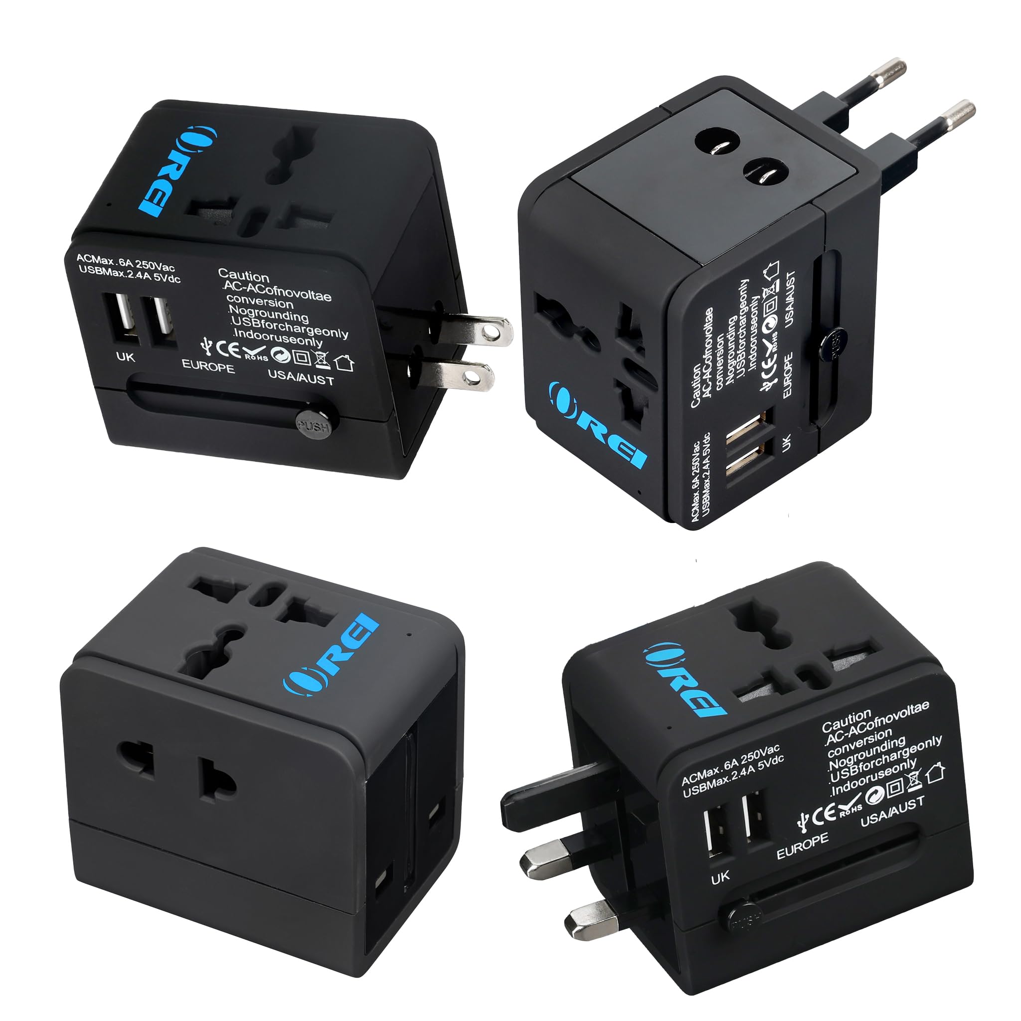 OREI Universal Travel Adapter with 2 USB Ports, 3 in 1 Universal Charger, International Travel Adapter for Cell Phones, Tablets, Camera, for Travelers to US, Europe, UK & More - 4 Pack-image-32