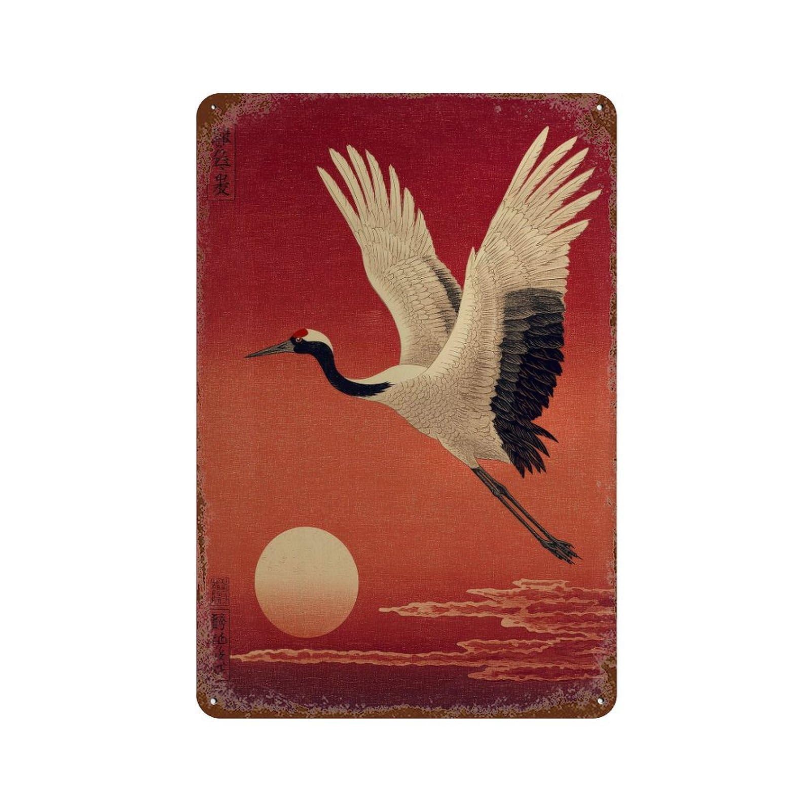 xiaoxiaoshen Crane. Traditional Japanese Ukiyo Wall Decor Art Metal Tin Poster Modern Home Decor Art Home Bar Shop Decorations Vintage Sign 30x20cm