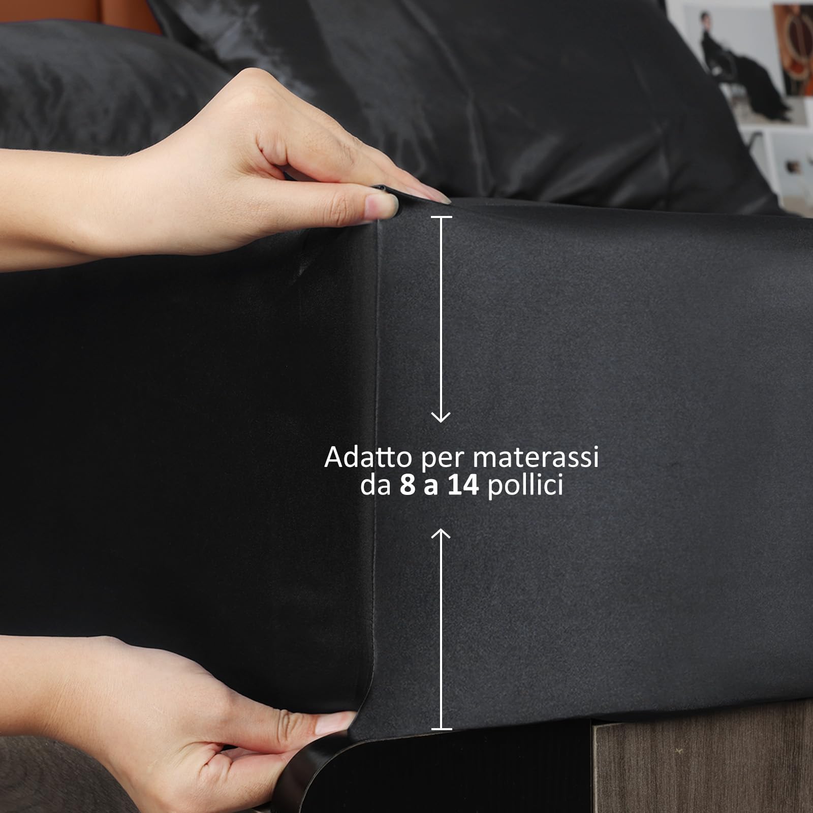 Lirex Lenzuola con Angoli in Raso, Letto Matrimoniale 180x200cm, per Materassi Alti Fino a 35 cm, Lussuoso e Setoso Biancheria da Letto in Poliestere Morbido, Nero