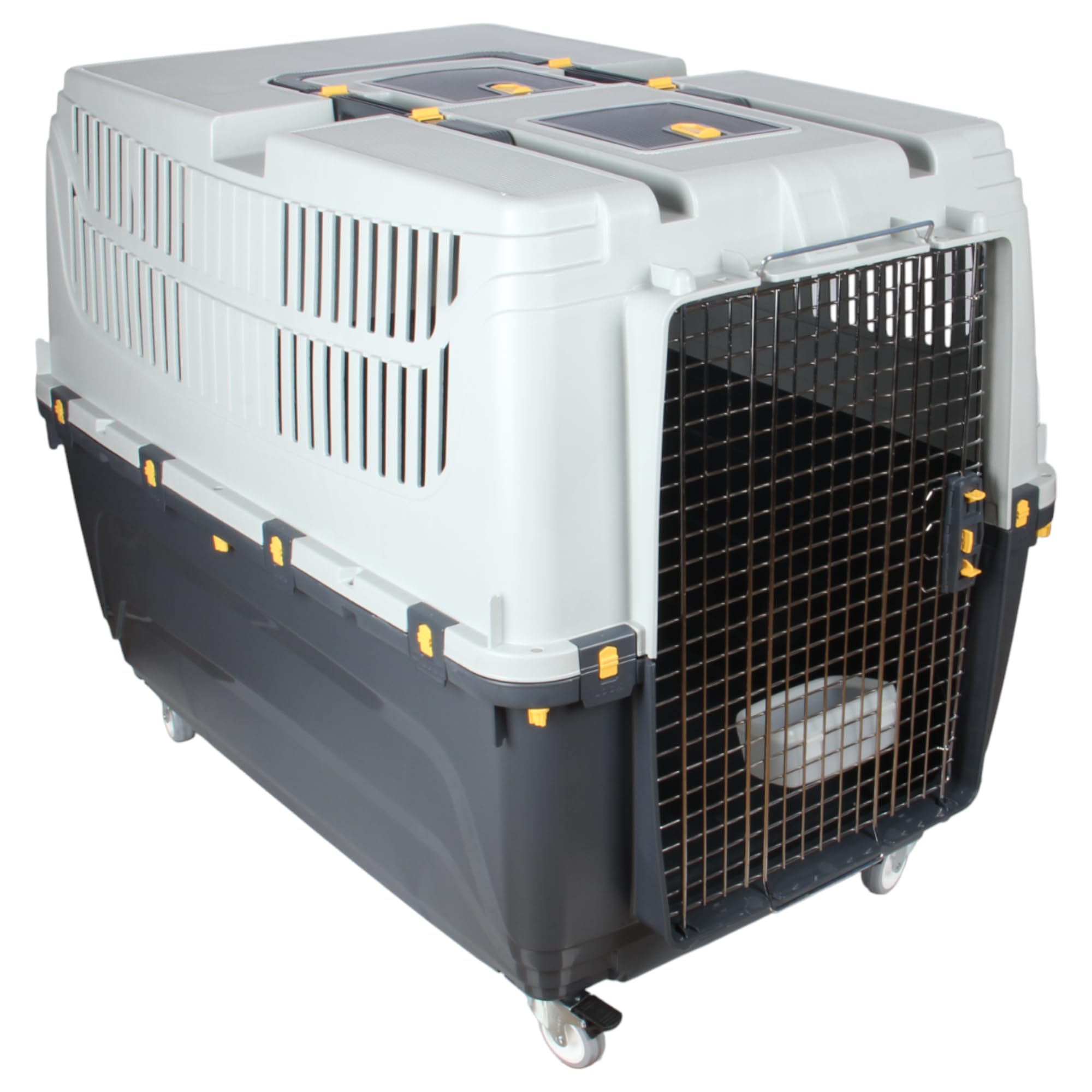 Heavy Duty Pet Carrier with Wheels – Grey & Anthracite – L/XL/XXL – Steel Mesh Door, High Ventilation, Lockable Handle, Easy Assembly (XXL)
