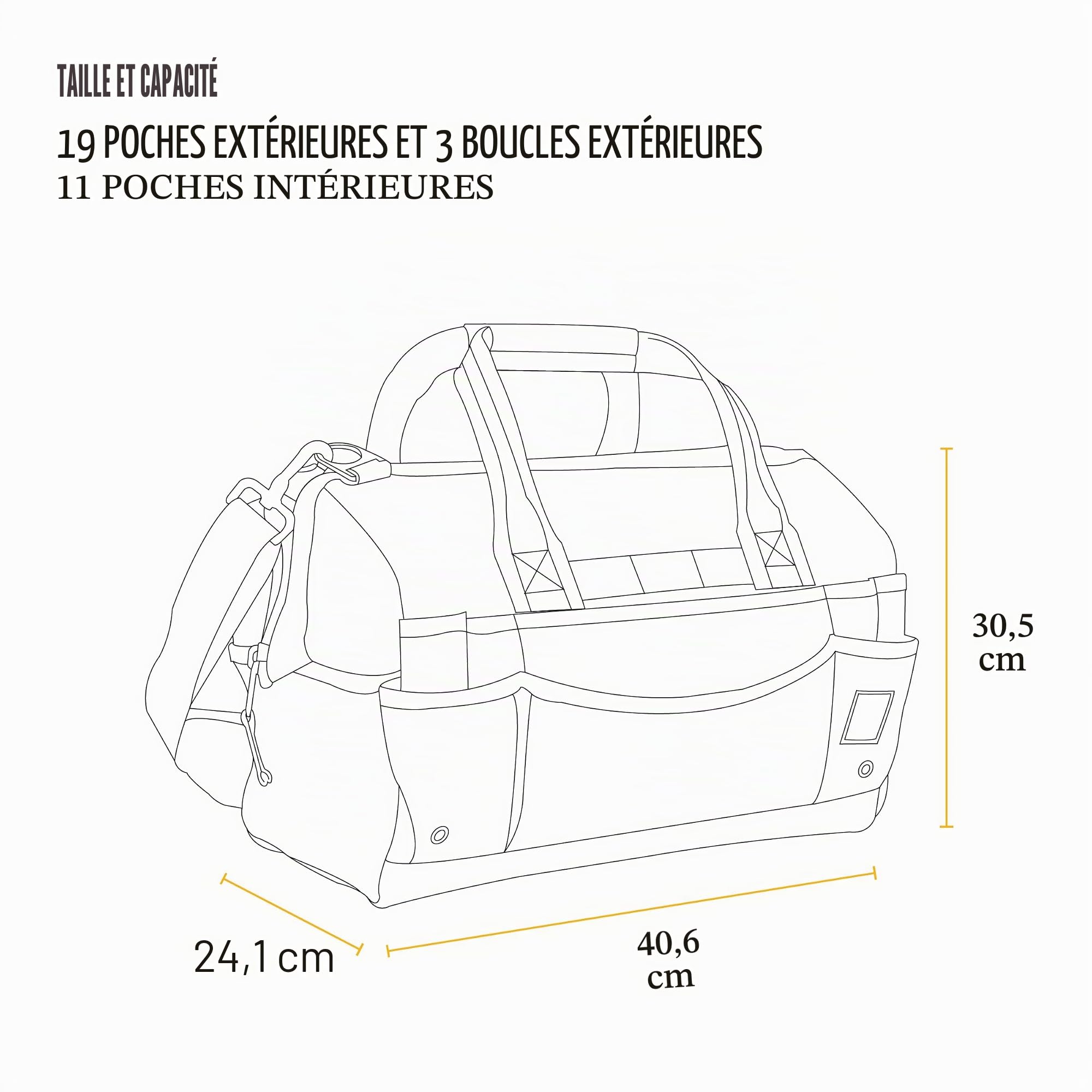 Carhartt Onsite – Sac à outils durable, résistant à l'eau, sac de rangement pour outils, lourd, 40,6 cm, 30 poches, marron Carhartt