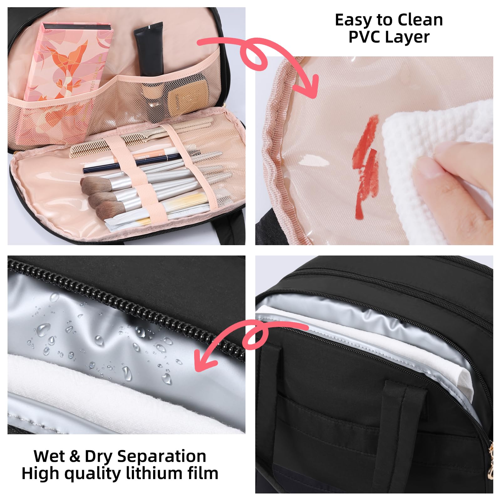 Neceser de Viaje para Mujer, Organizador de cosméticos, Estuche de Almacenamiento de Maquillaje, Negro -, K