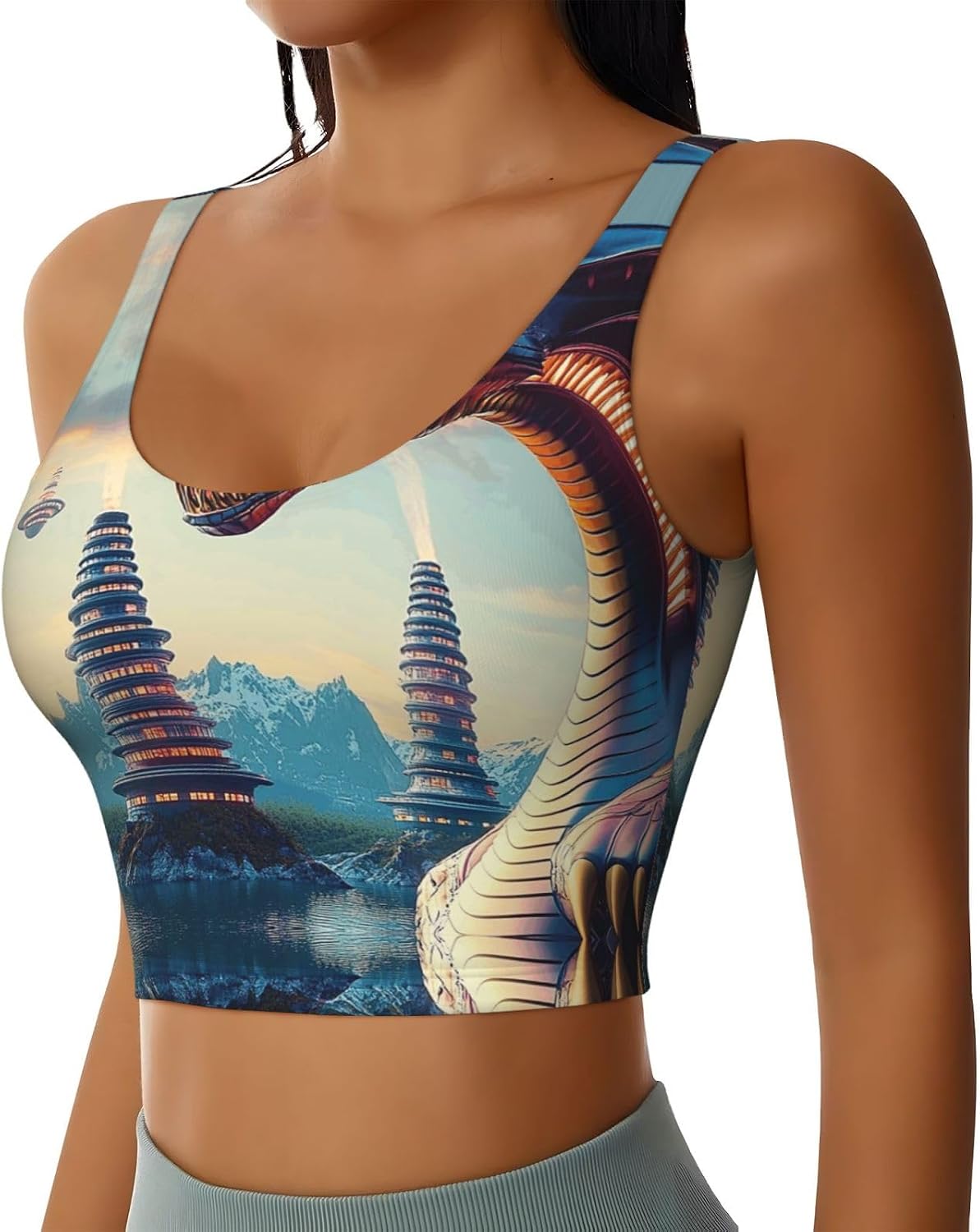 Blue Chinese Loong Fantasy Women's Sports Bras - High Support Workout Tops for Women, Yoga Sports Bra, Bralettes with Support